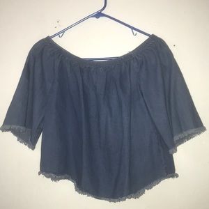Off the shoulder denim shirt